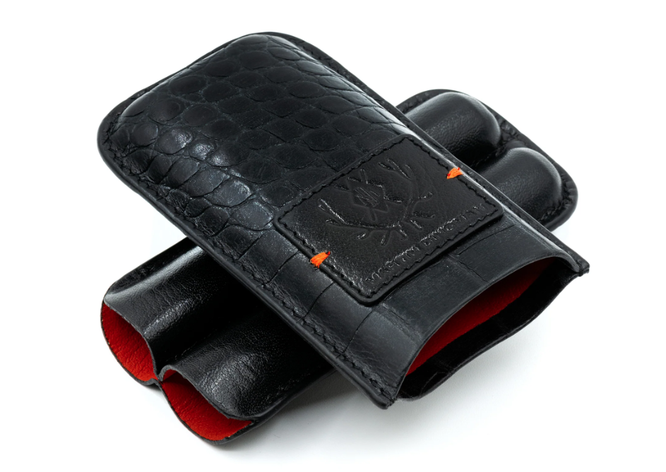 Havana Alligator Grain Saddle Cigar Case - Black