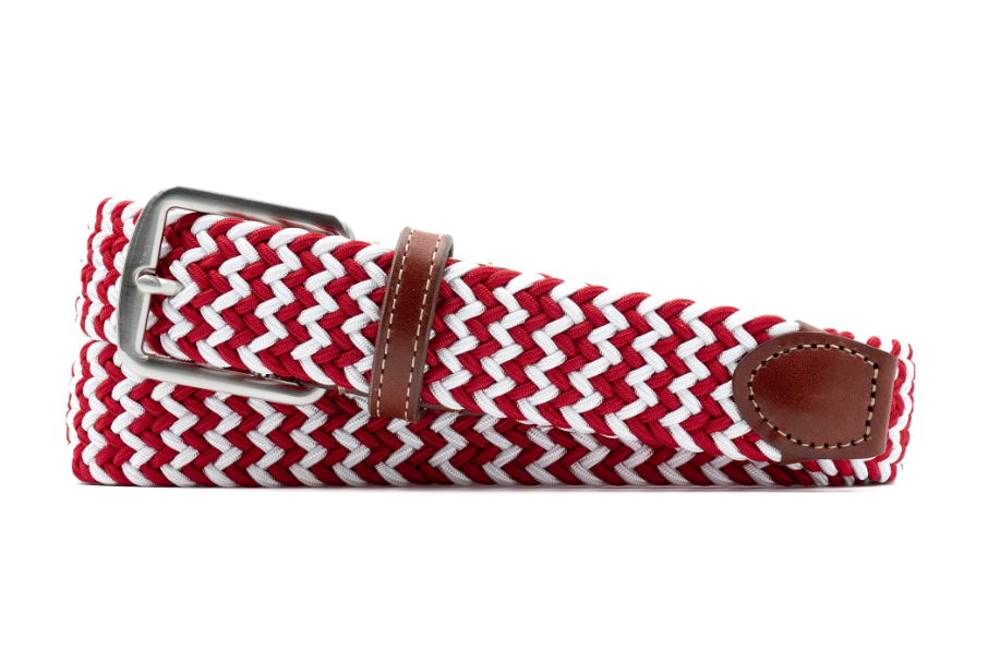 Collegiate Newport Woven Italian Rayon Elastic Belt - Red/White