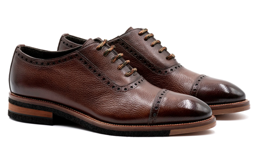 Tuscan Italian Calf Leather Cap Toe Shoes - Black Oak