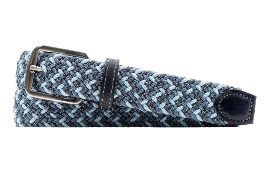 Newport Woven Italian Rayon Elastic Belt - Multi Blue