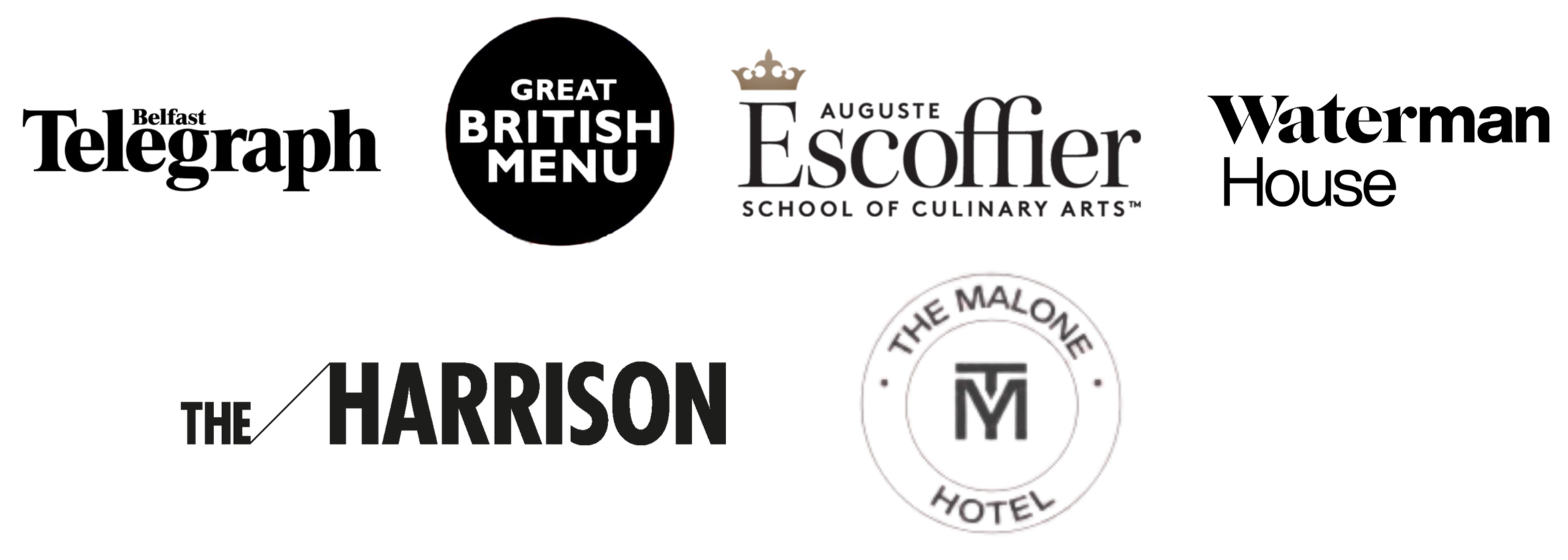 Multiple logos and text including 'Great British Menu,' 'August Escoffier School of Culinary Arts,' and 'The Harrison Motor.'