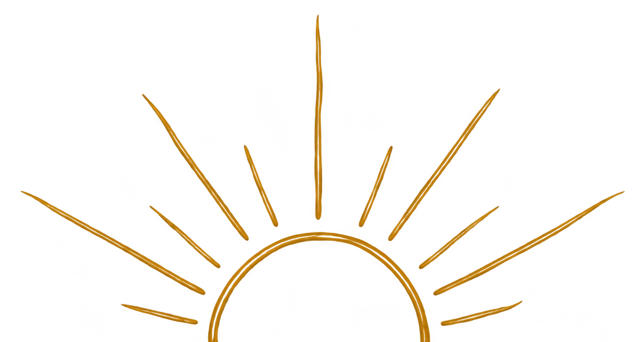 A stylized sun with a semi-circular yellow-orange shape as the base and multiple yellow rays extending outward against a black background.