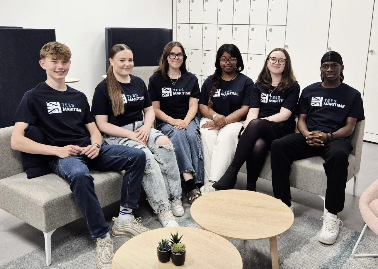 Members of the Tees Maritime Youth Board wearing branded T-shirts during a youth board meeting in Tees Valley.