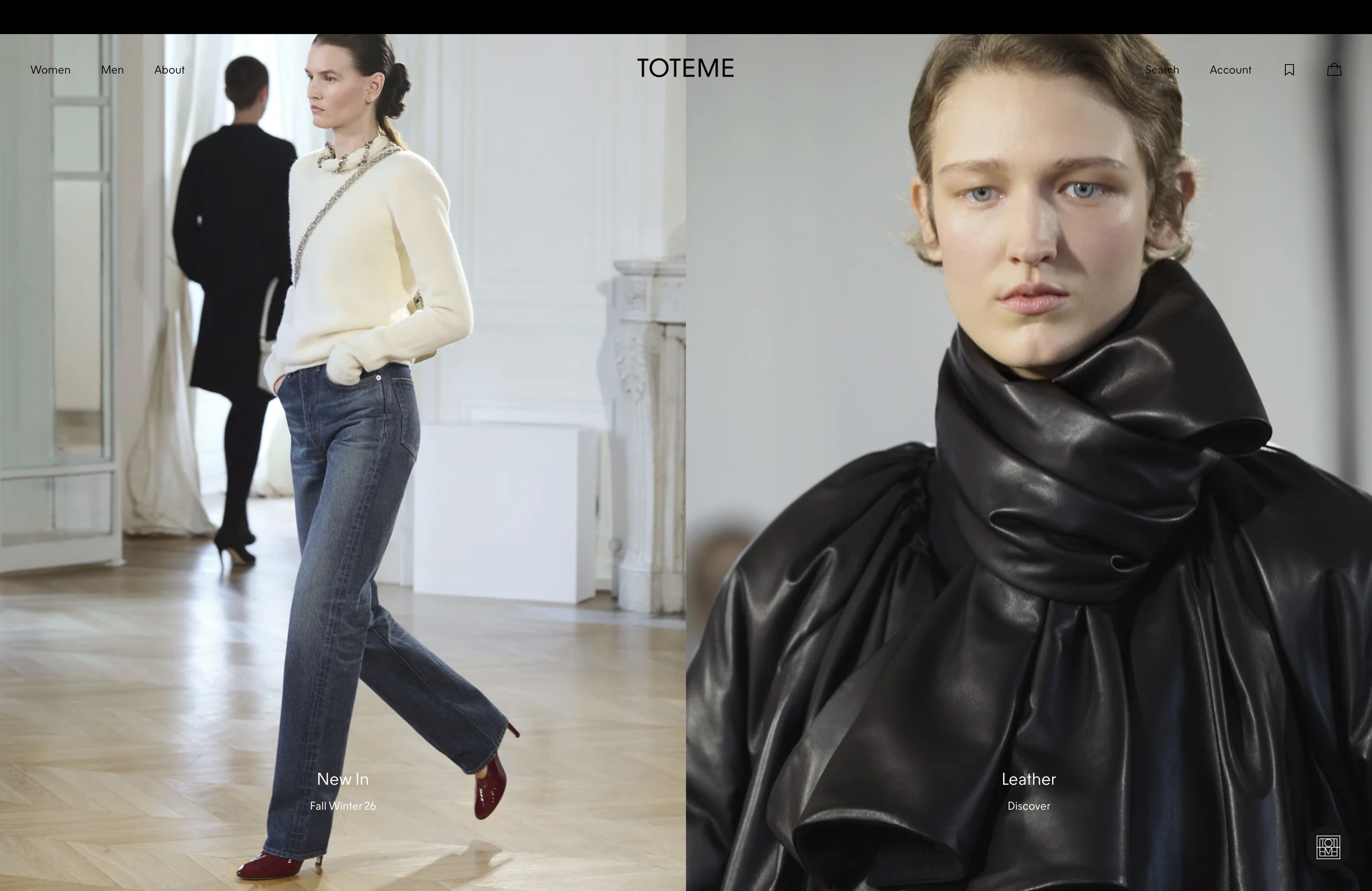 Toteme website hero section image from top 10 minimalist luxury websites