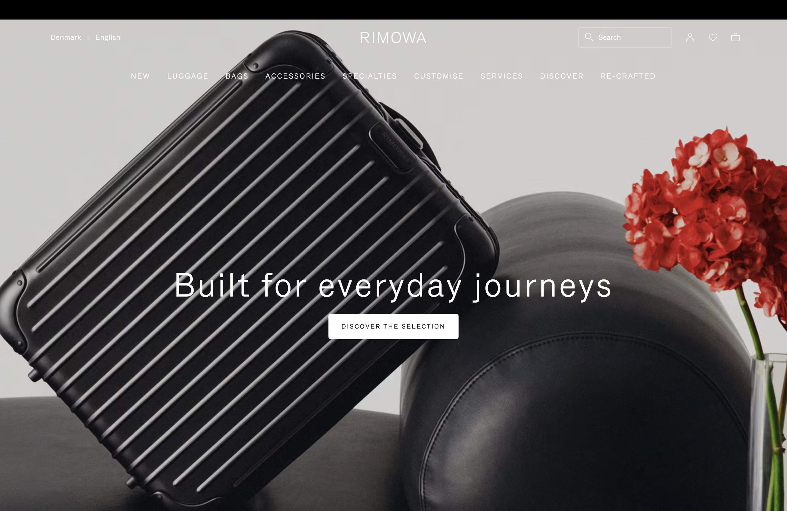 Rimowa website hero section image from top 10 minimalist luxury websites