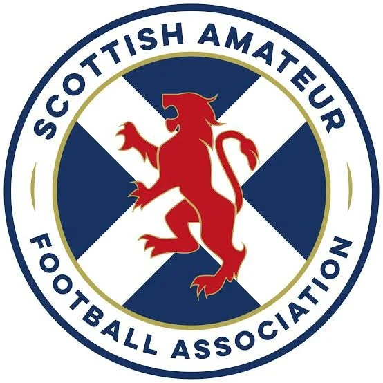 Logo of the Scottish Amateur Football Association with a red lion and a blue and white cross background.