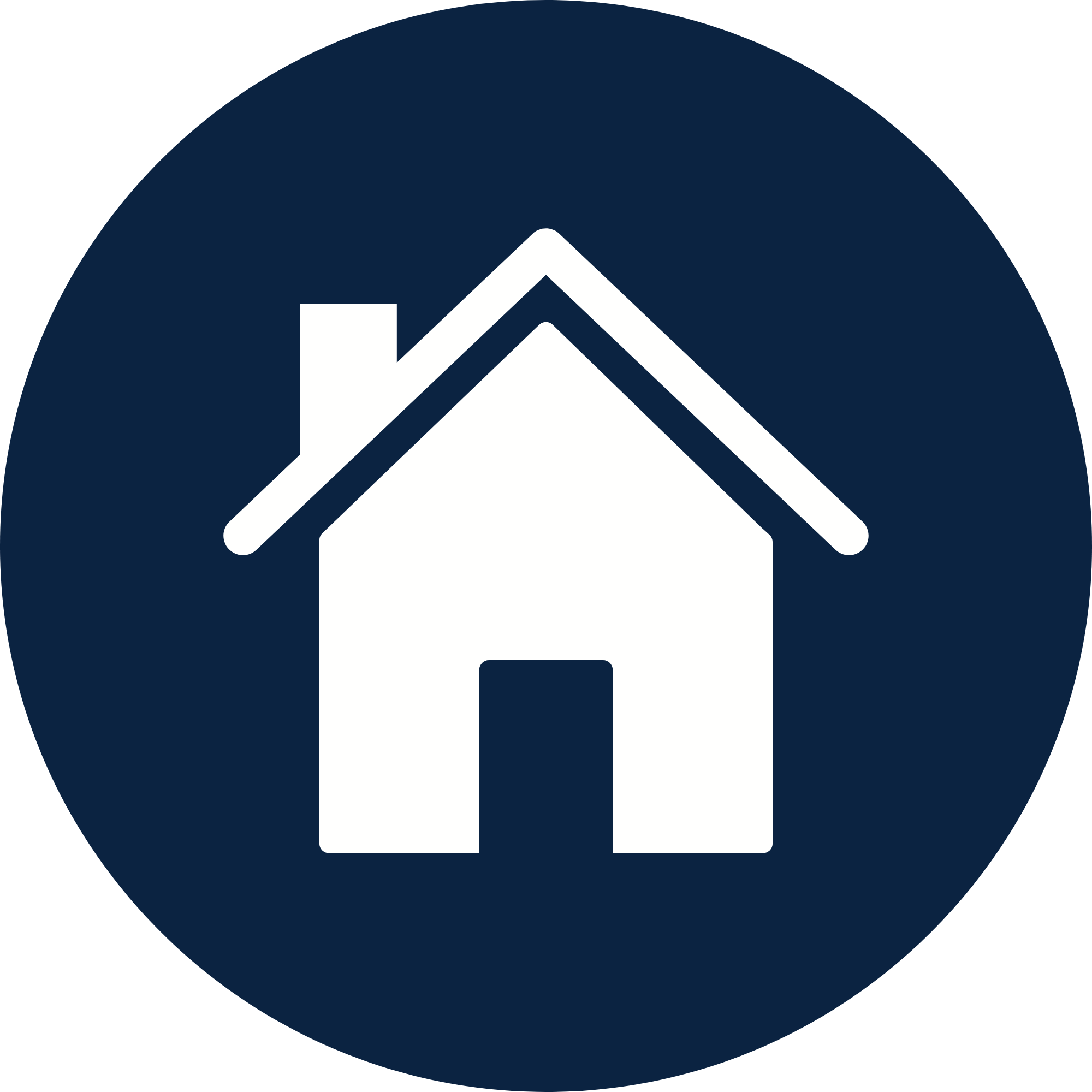 Icon of a house inside a dark blue circle, indicating home or real estate.