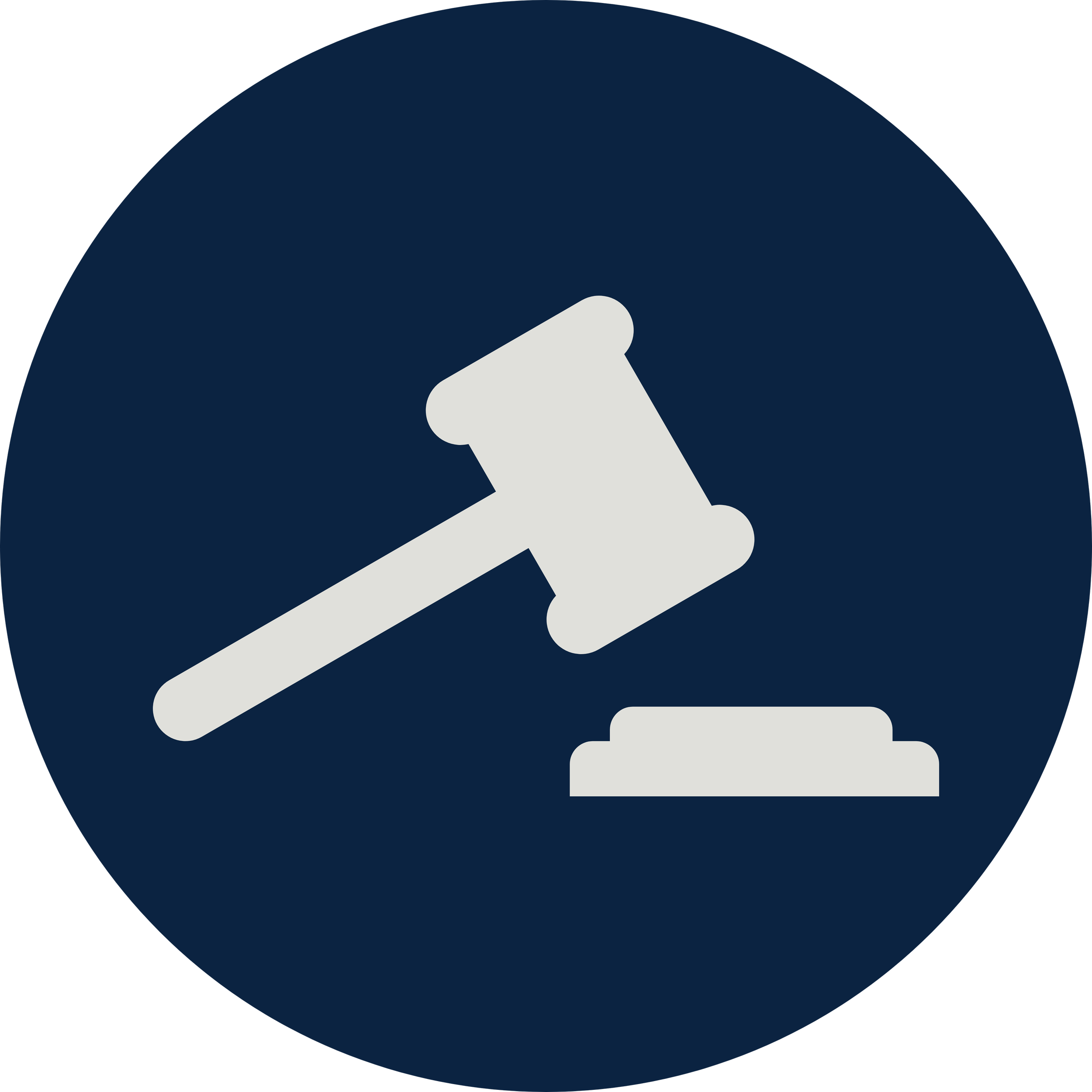 An icon of a handshake inside a black circle on top of a dark blue background.
