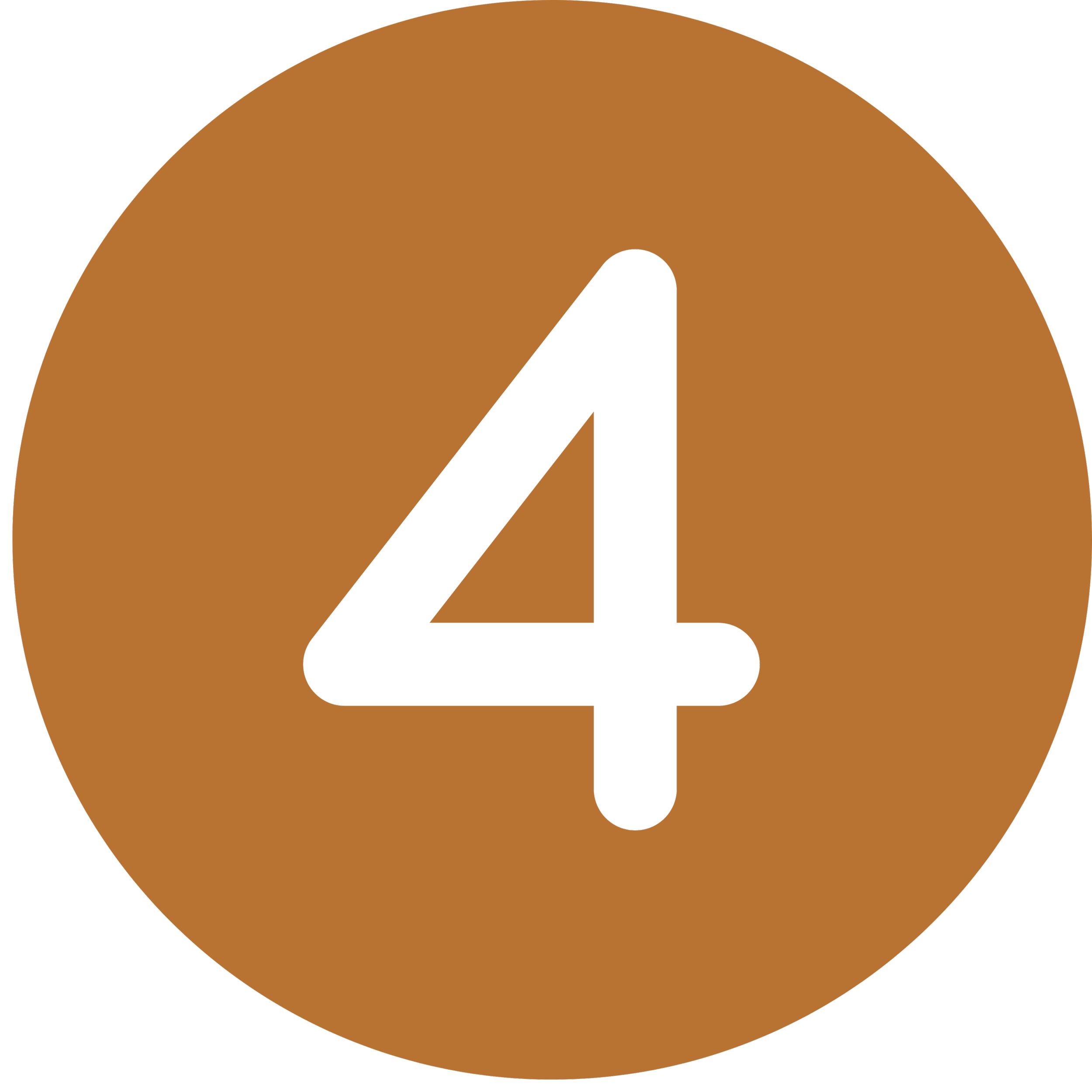 A large orange circle with a black stylized number 4 inside.