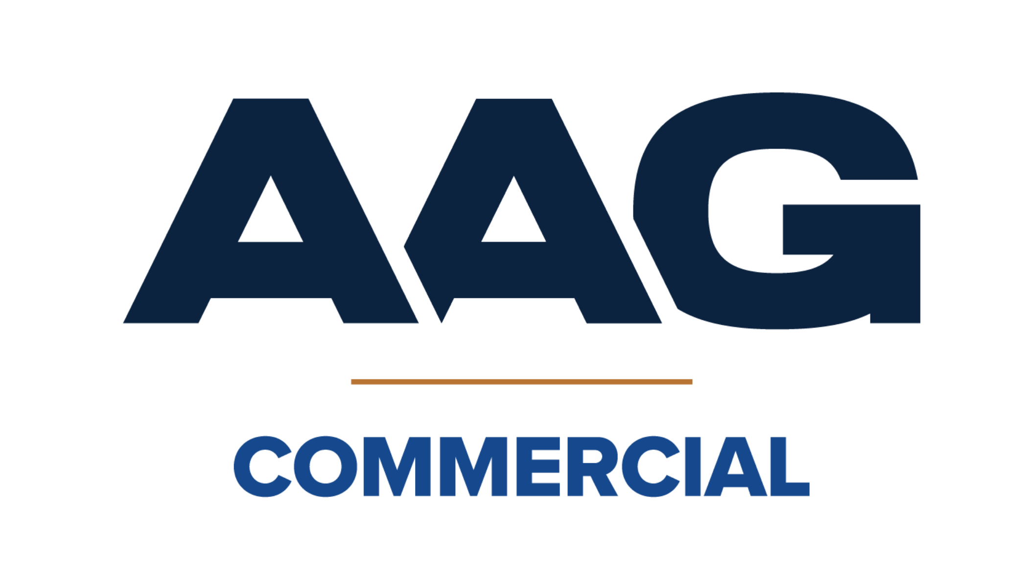 AAA Commercial logo with bold navy blue letters and an orange line underneath.