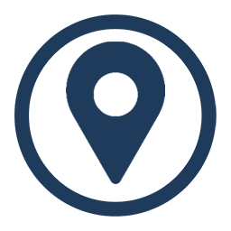 A black icon of a map marker or location pin on a dark background.