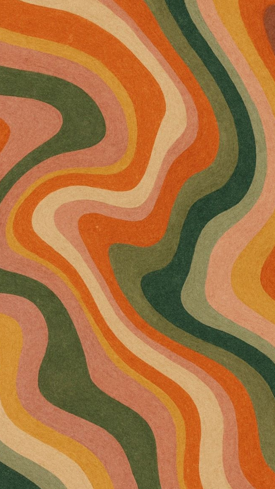 A colorful, abstract wavy pattern with various shades of orange, pink, green, and yellow.
