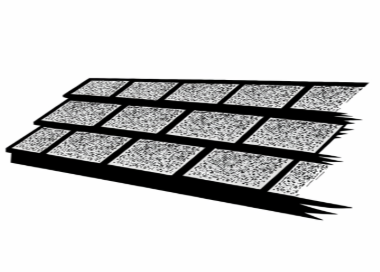 A black tray holding multiple trays of rectangular, textured patches that resemble dog cleaning pads or absorbent mats.