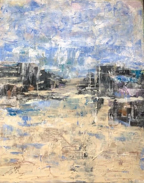 abstract impressionist blues mist texture canvas, custom painting