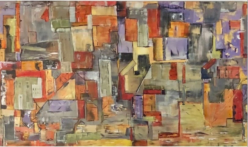 abstract art, city scape, custom painting, warm, geometric
