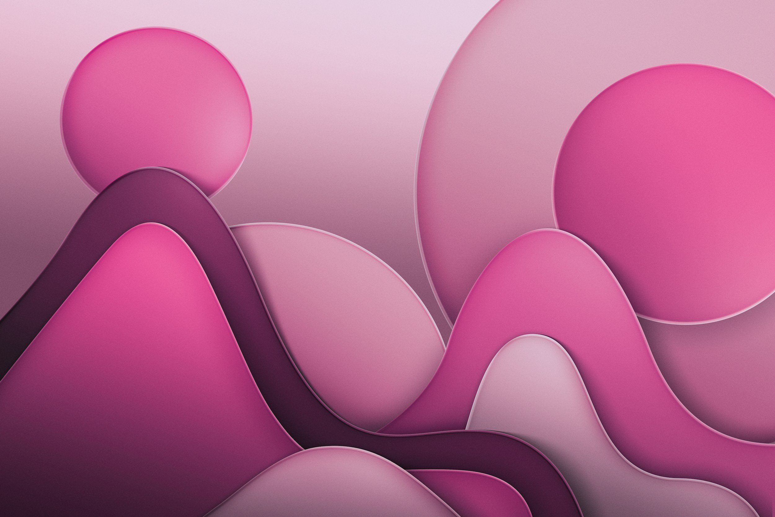 An abstract pink graphic with smooth organic wave layers, artistically visualizing biological data pathways and fluid dynamics.