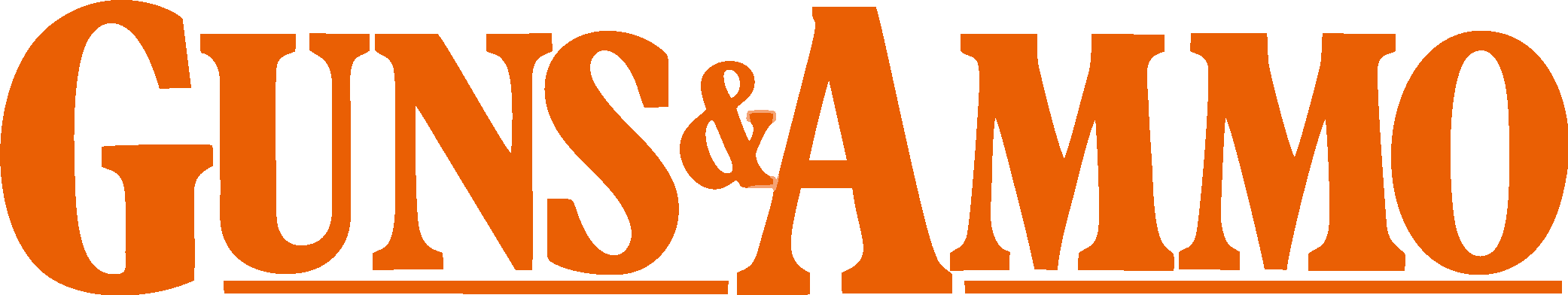 Logo with the words "Guns & Ammo" in orange and black text