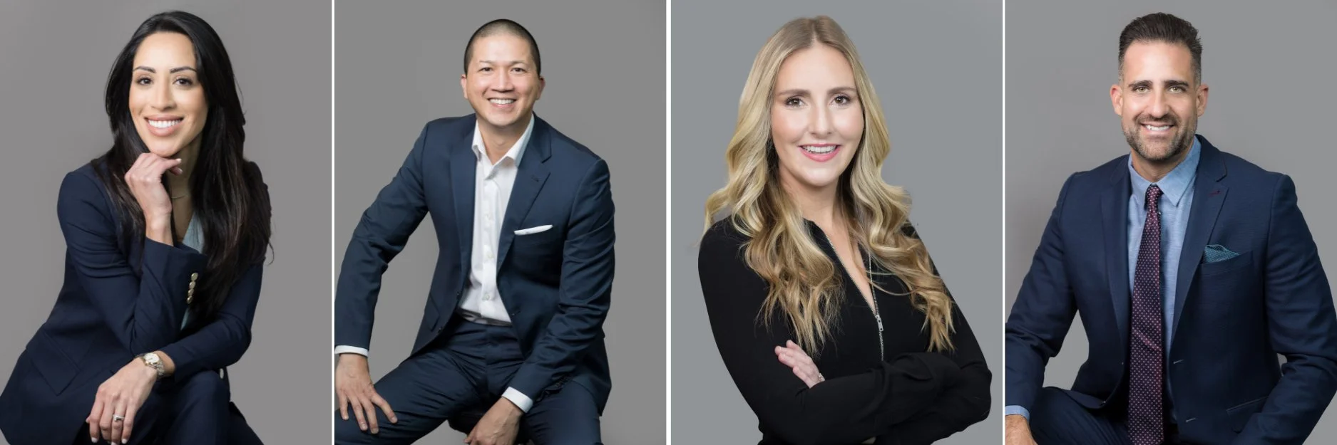 Studio corporate headshots on a grey background