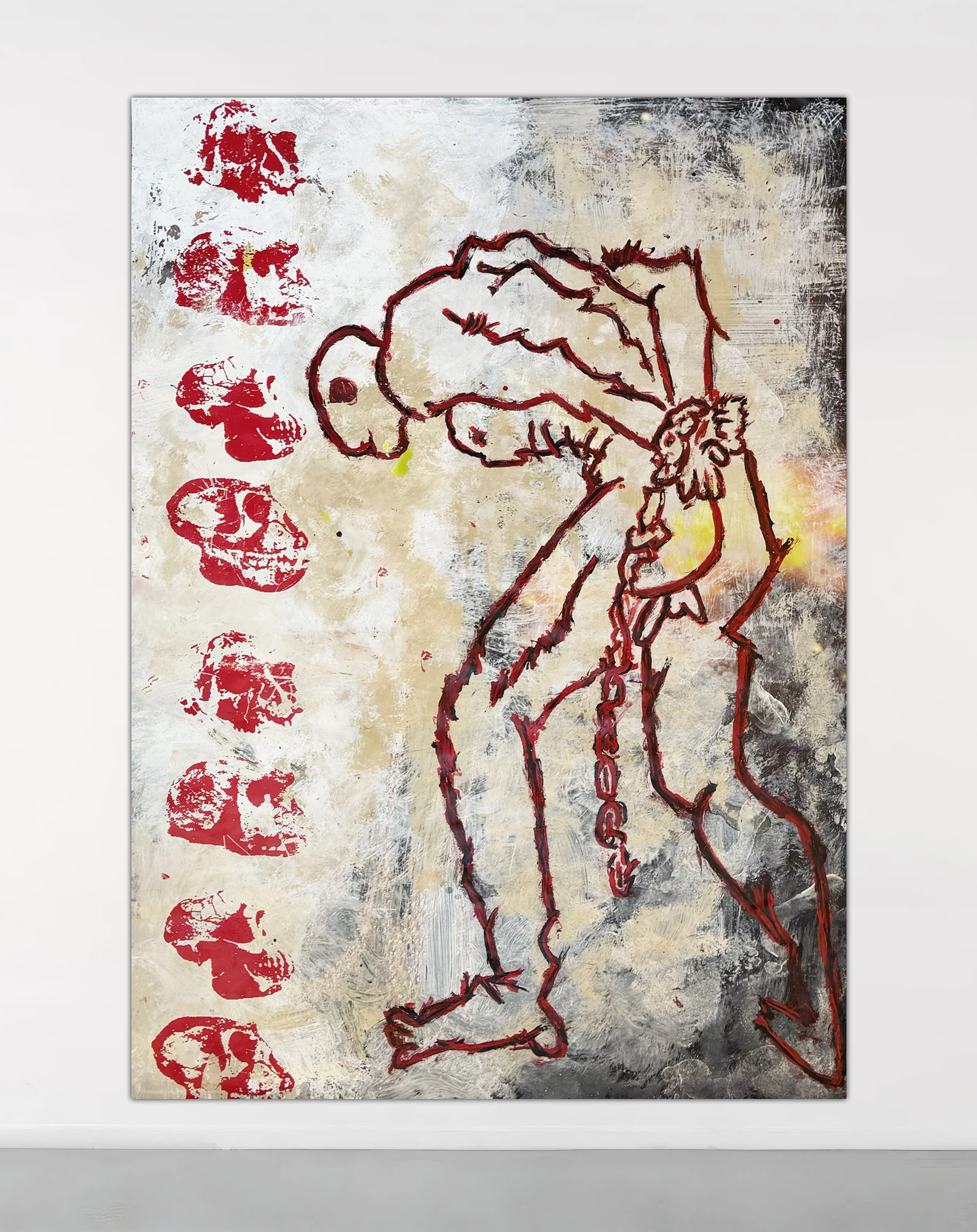 ORIGINAL MAN, Philip Alexander and Julio Alvarez, 2025, Plastic-based silkscreen ink, acrylic paint on vinyl canvas — 150 x 225 centimeters