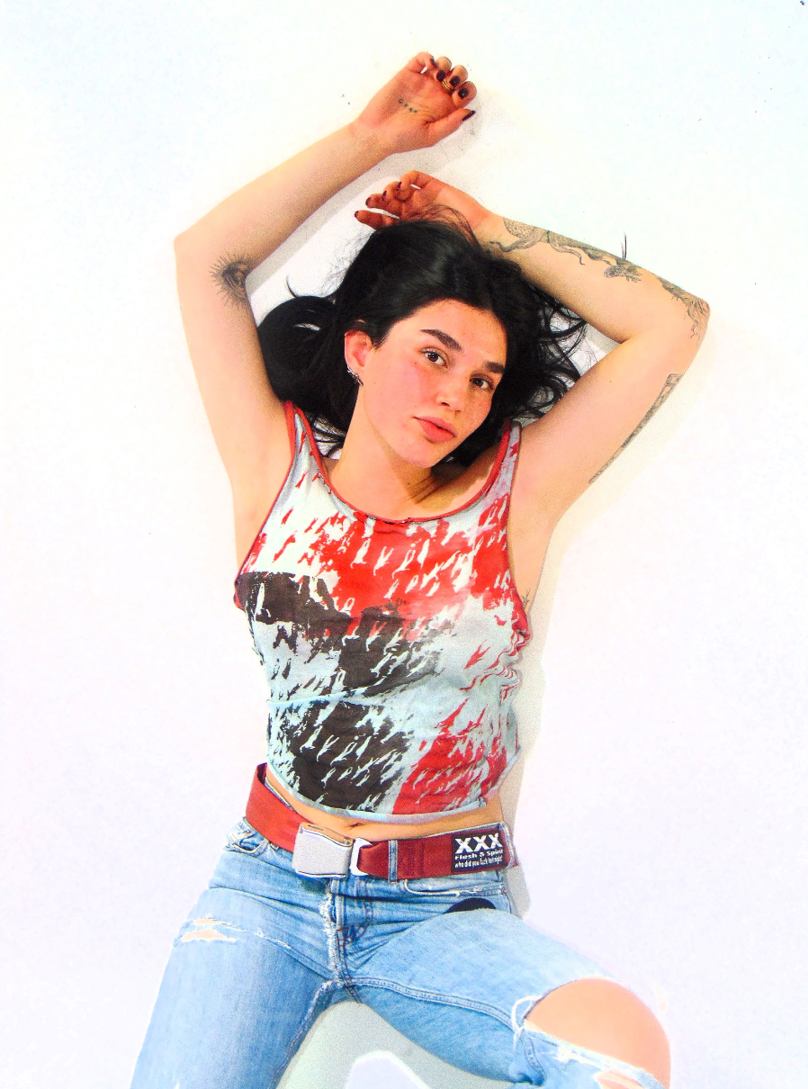 Premium rayon fabric tank top, screen printed by hand for Flesh & Spirit.