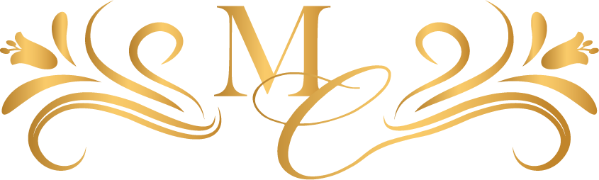 Golden ornamental design with MC monogram.