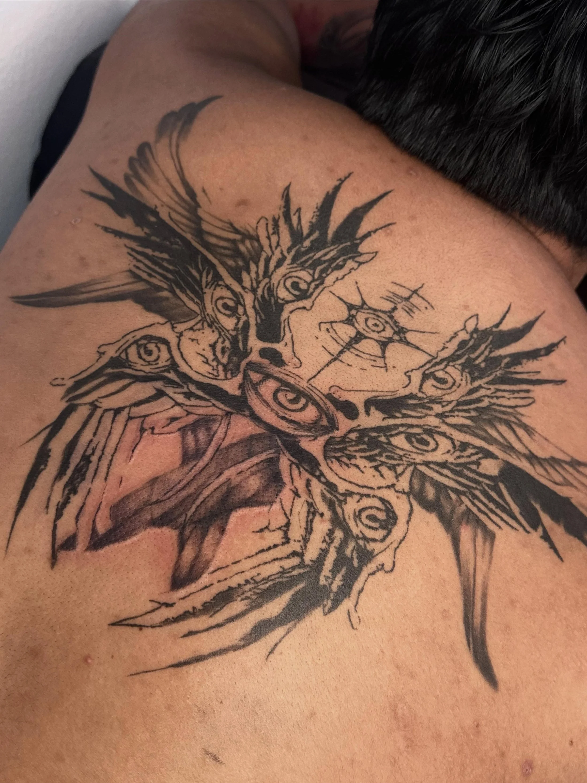 Custom Seraphim backpiece 🪽 fear not 

Thank you so much for this one. I had a blast working on this project 💥 done at @xochi.stu 

Booking the rest of June-July 🌟 message me!!

#tattoos #seraphim #dallas #dfwtattoos #art