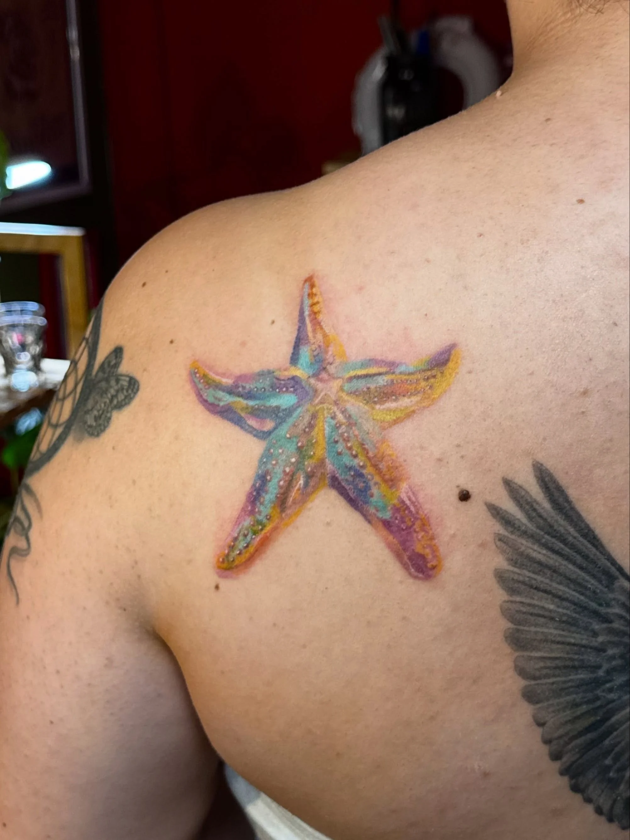 Starfish piece from my flash 🌟 

In honor of her daughter. 🙈 thank you so much for this one, done at @xochi.stu 🫶 message me for yours. Booking November-December☃️

#tattoostyle #dallas #dfw #tattooartist #art