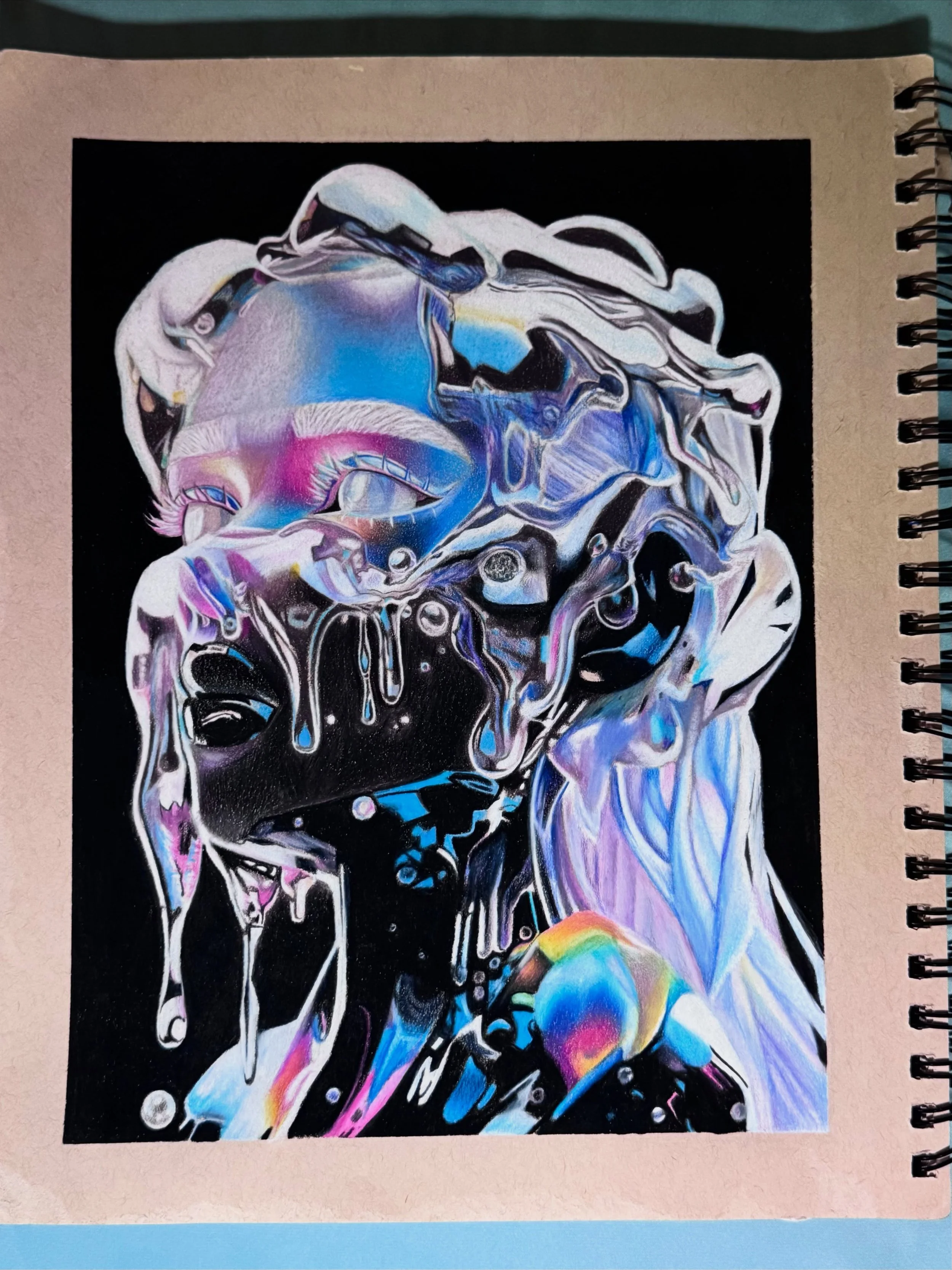 chromestudy 🫧 

Colored pencil on toned paper 💥 

Finally got done with this color chrome study. As we all know Im in love with all things shiny. What should I draw next? 

#coloredpencil #chrome #color #art #drawing