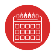 Line calendar icon on a red circular background