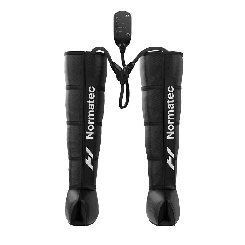 Normatec compression boots and control unit for workout recovery