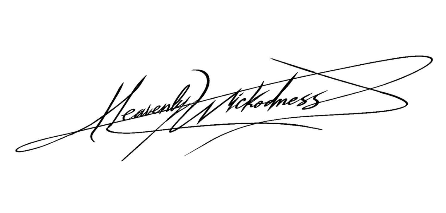Stylized black signature reading "Heavenly Darkness" on a white background.