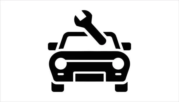 Icon of a car with a wrench on top, indicating vehicle repair or maintenance.