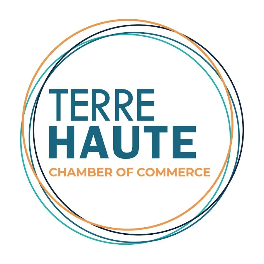 Logo of Terre Haute Chamber of Commerce featuring overlapping colorful circles and text in blue and orange.