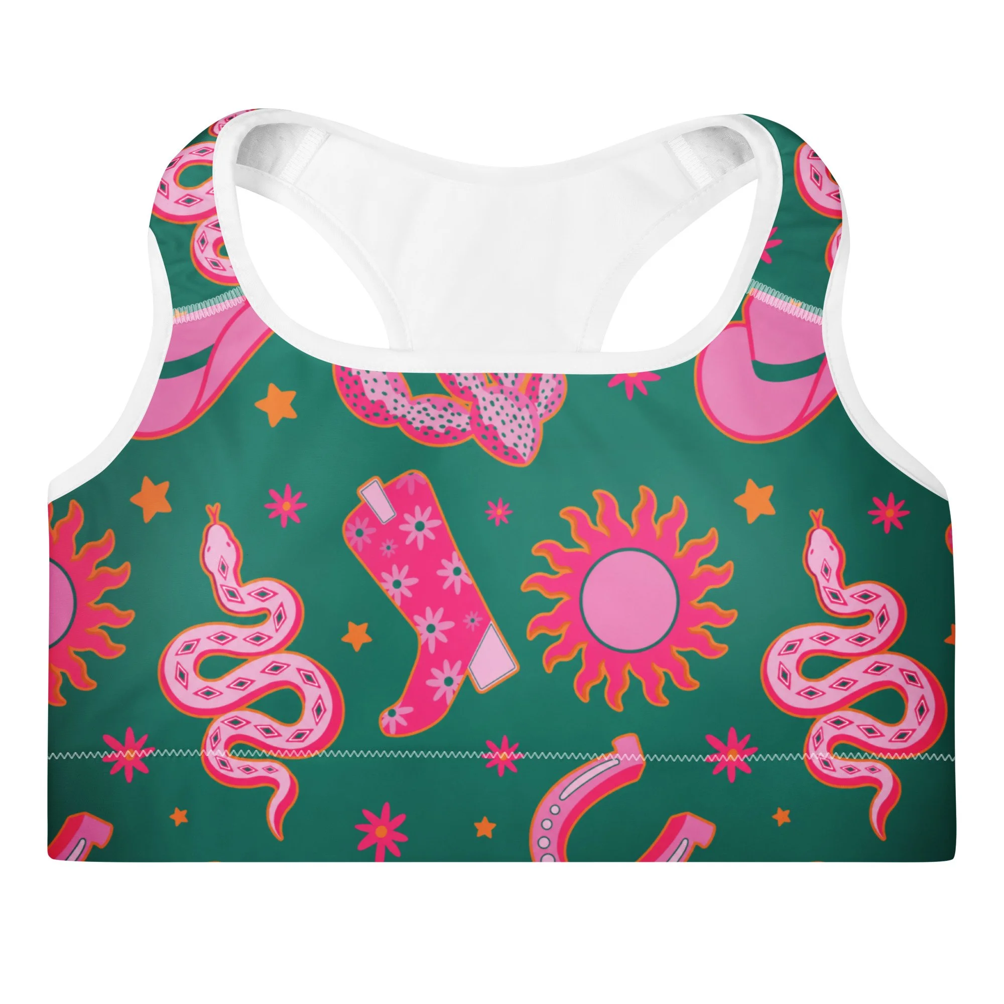 High Noon Padded Sports Bra in Pink & Green