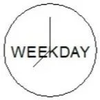Clock with the word 'WEEKDAY' displayed inside.