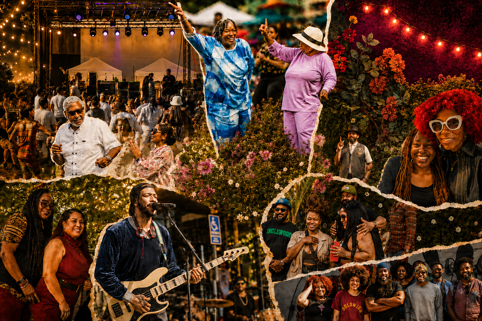 Collage of Punch Productions festivals, performers, and community events.