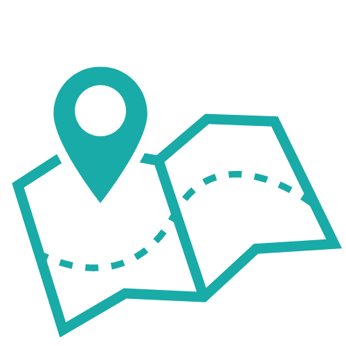 Icon of a map with a dashed route and a location pin.