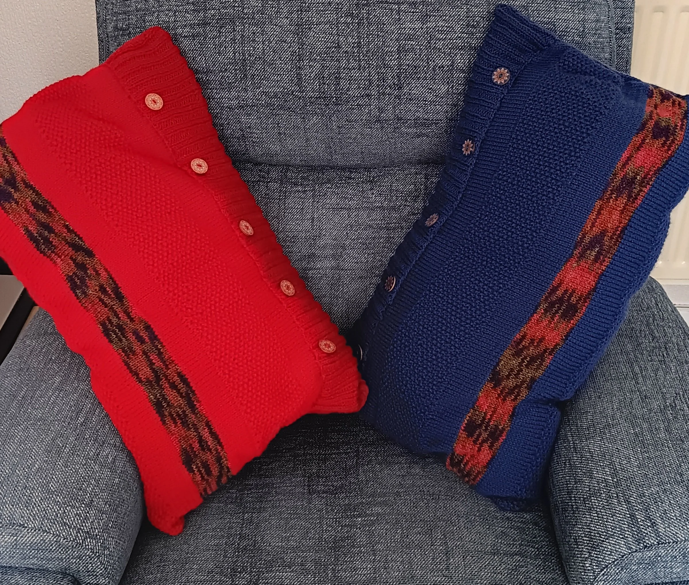 Handmade Knitted Red and Ombre Pillows