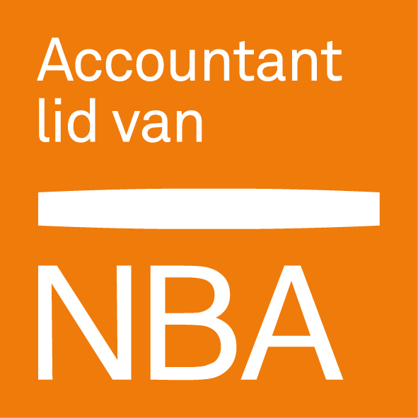 Afbeelding van een oranje identiteitskaart met witte tekst die zegt: 'Accountant lid van NBA'.