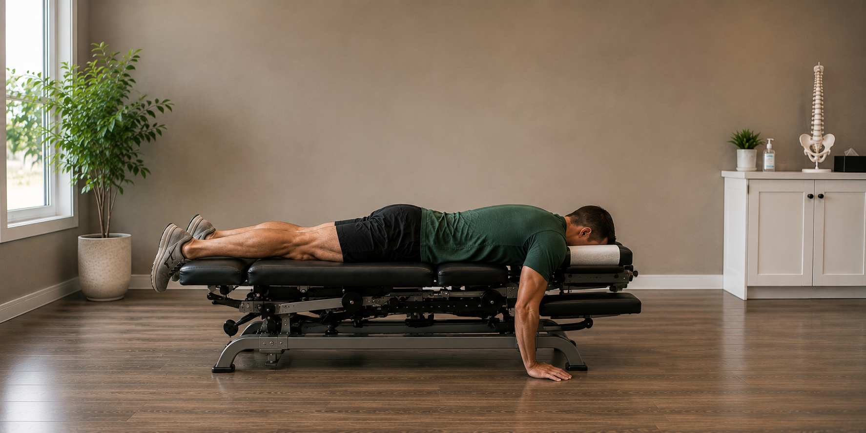 A man laying on an adjustment chiropractic table