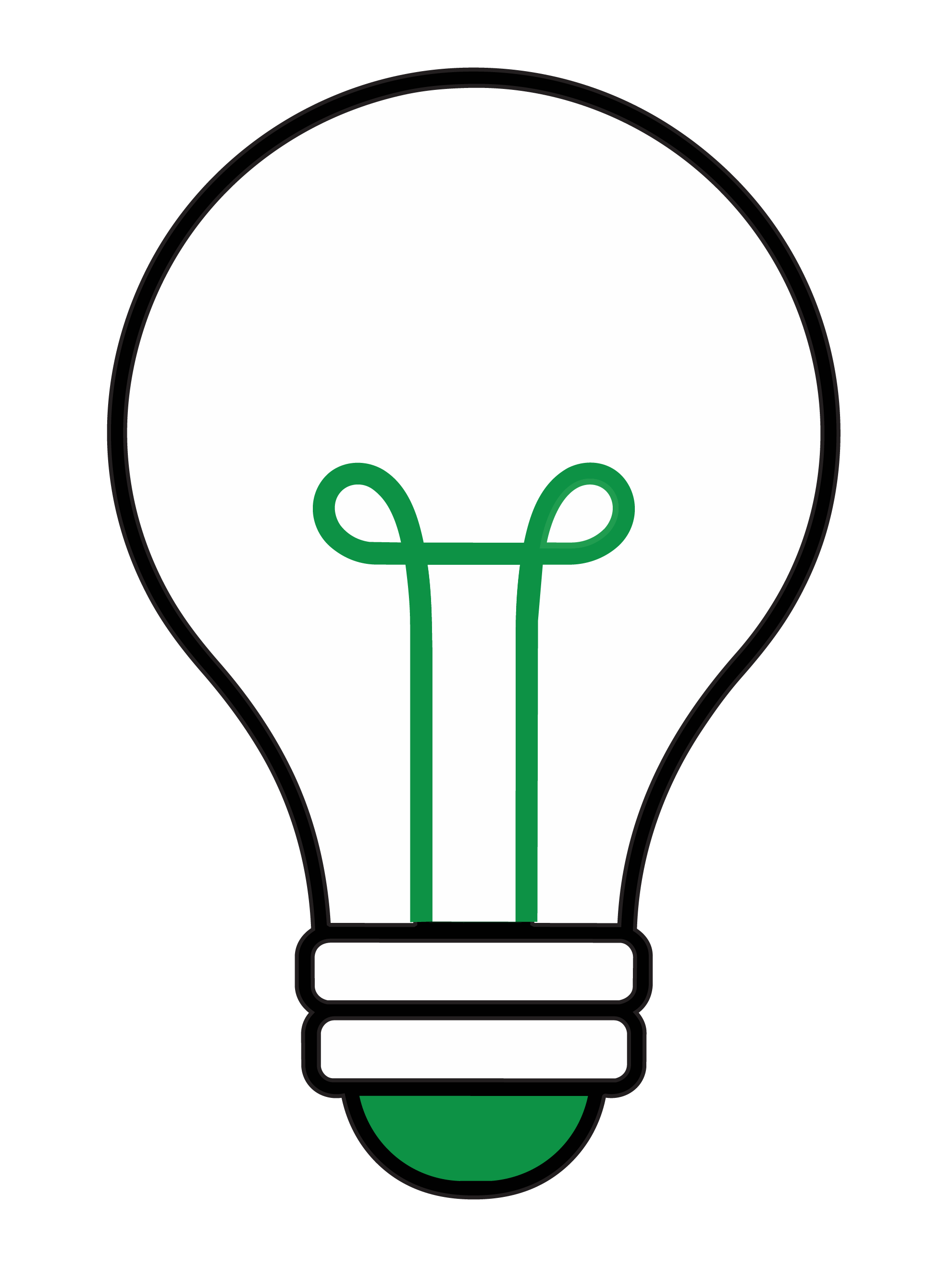 An illustration of a lightbulb with its inner filament visible.