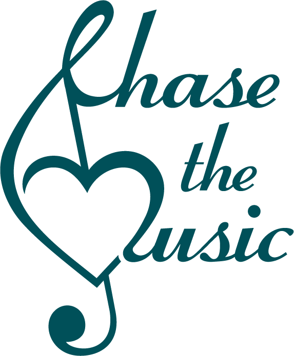 Stylized text that reads "Chase the music," with the phrase "Chase" forming a musical note and a heart.
