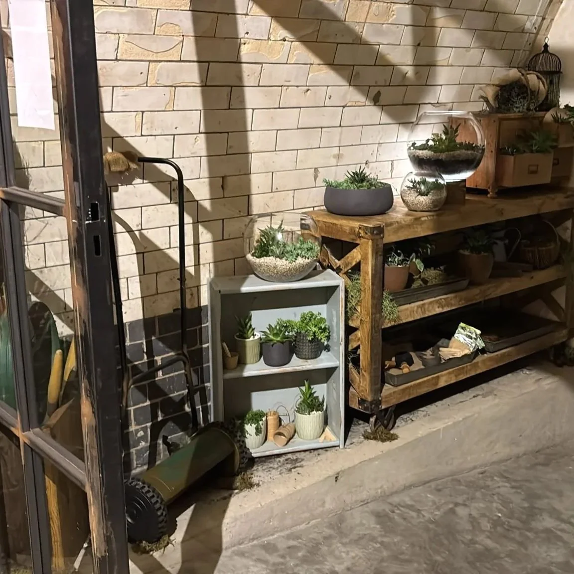 A staged potting shed created as part of an immersive event showcase.