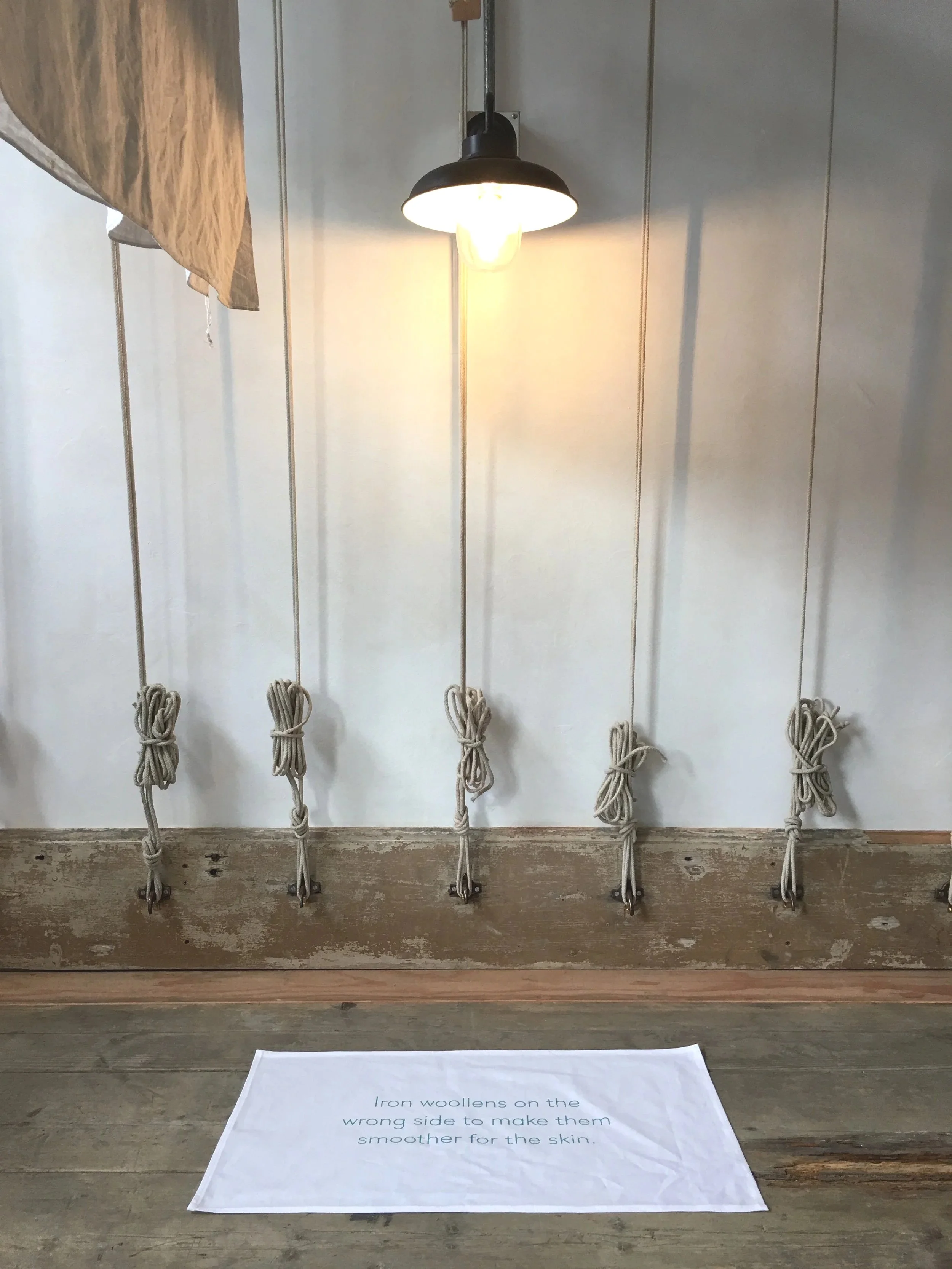 Ropes used to raise and lower the drying racks in the historic laundry at Kelmarsh Hall.