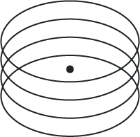 Un diagramme de la structure atomique avec un noyau au centre et des orbites autour contenant des électrons.
