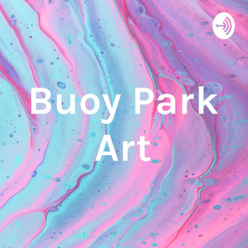 Abstract pastel-colored fluid art with swirls of pink, blue, and purple, featuring the text 'Buoy Park Art' in white.