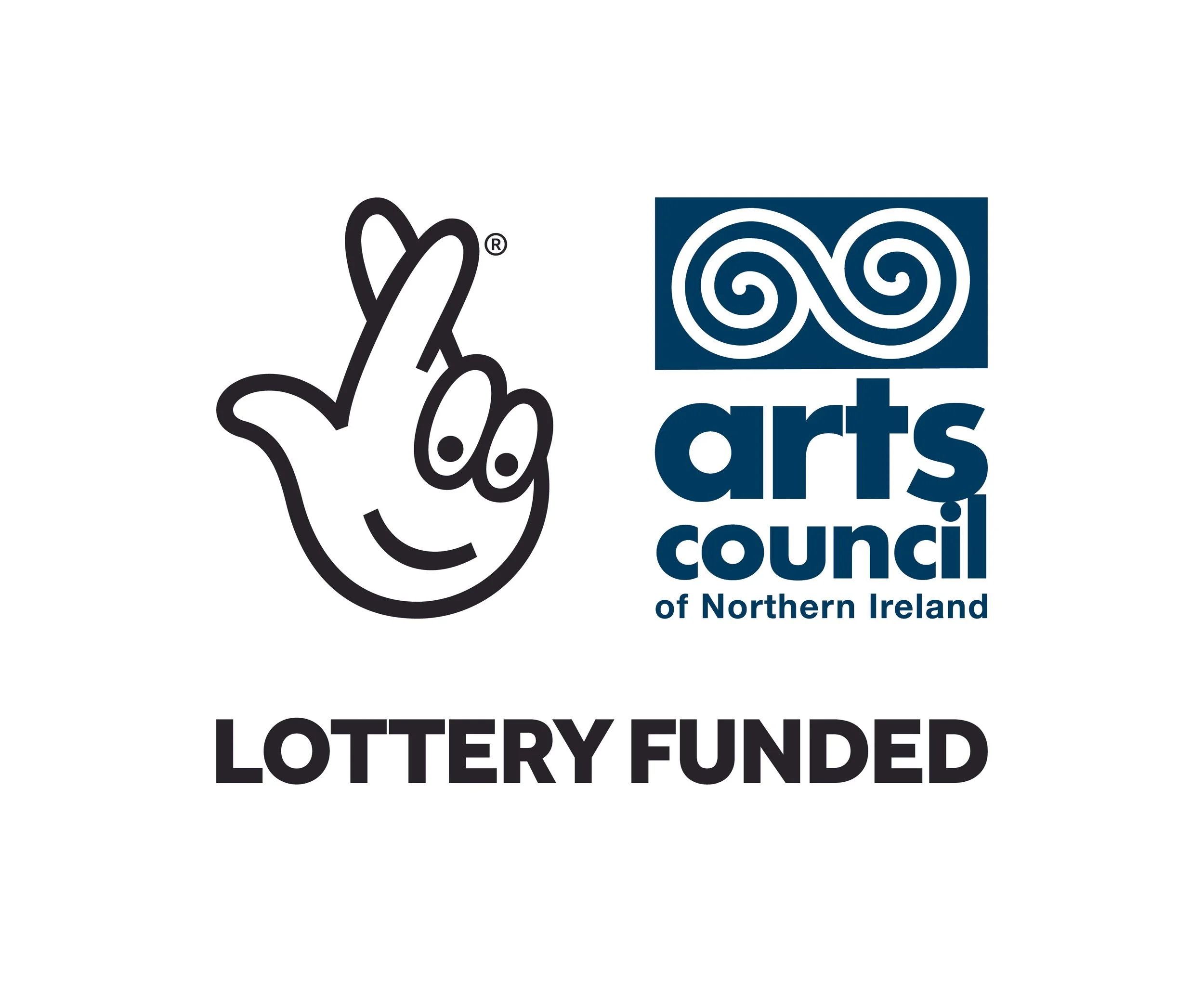 Logo of Northern Ireland Arts Council with a stylized hand and the phrase "Lottery Funded" underneath.