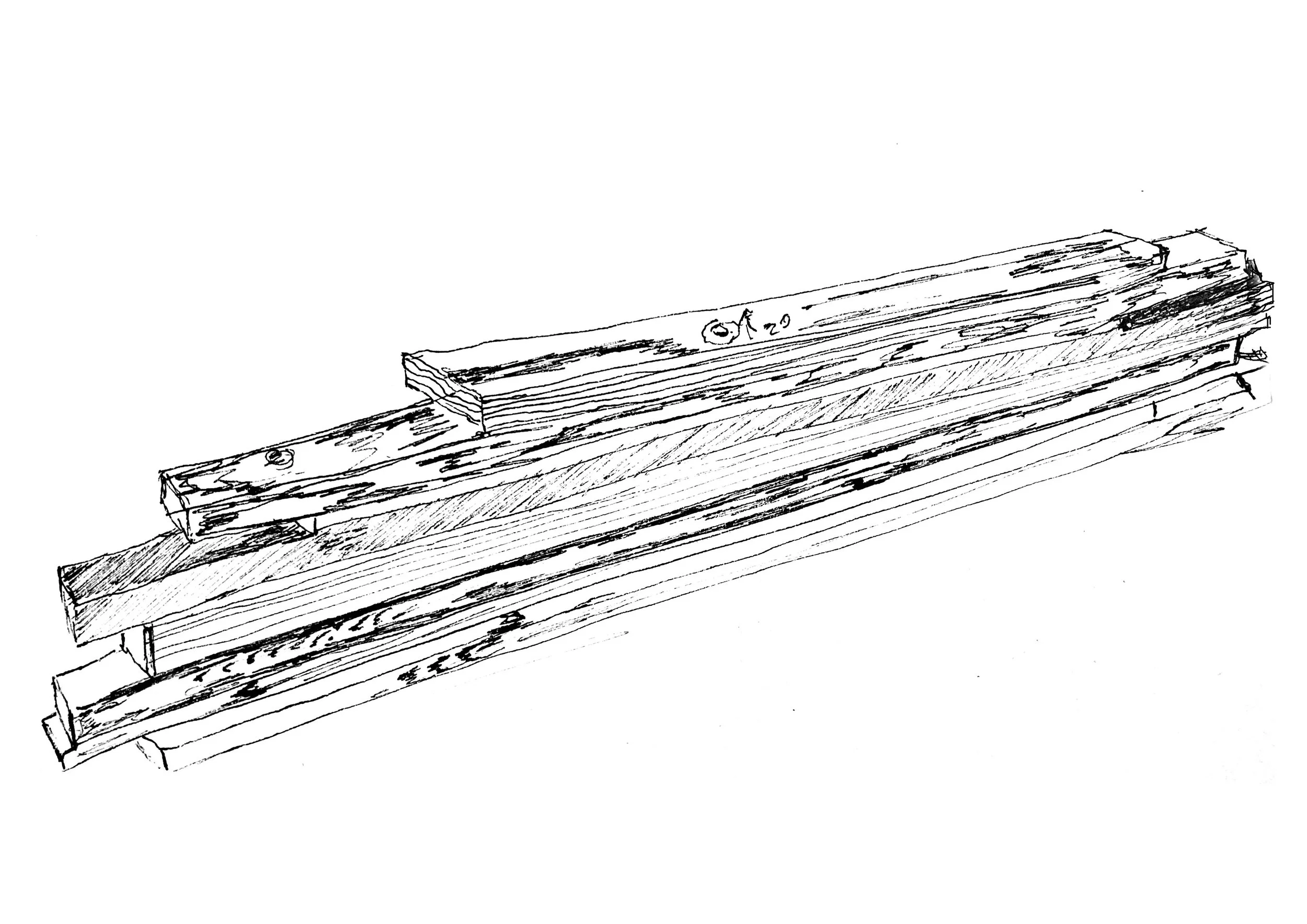 Line drawing of a wooden plank or beam.
