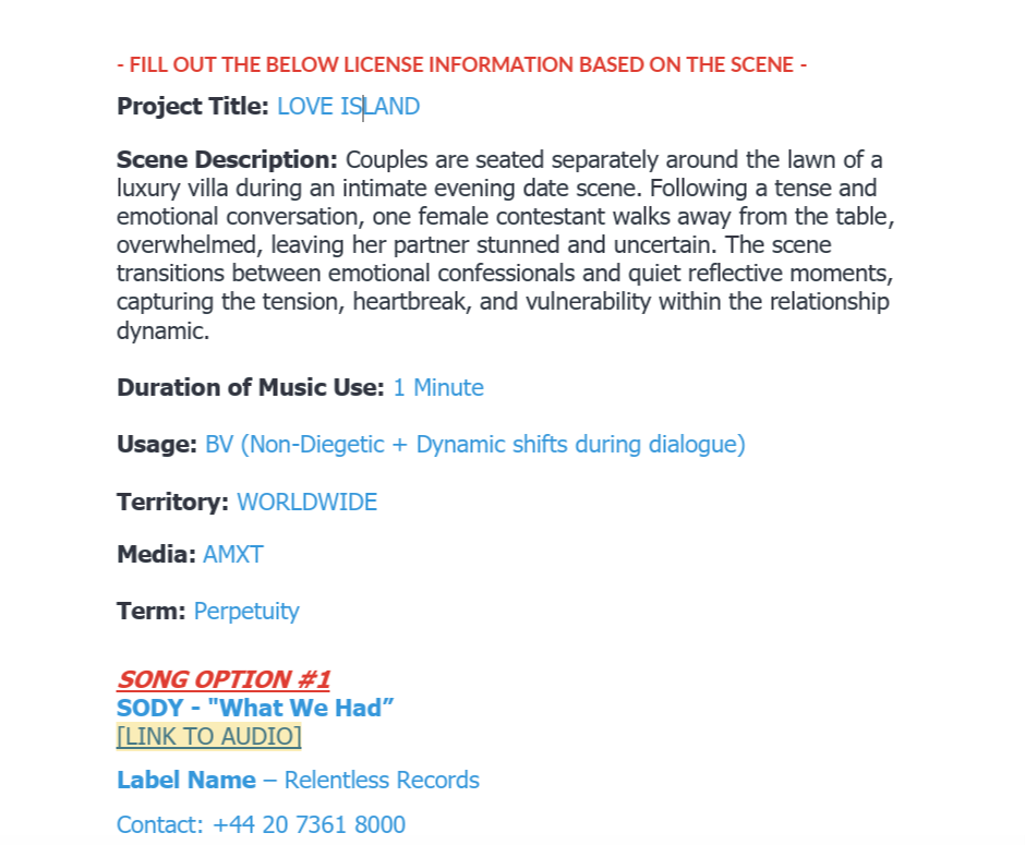 Music Supervision: Love Island Scene