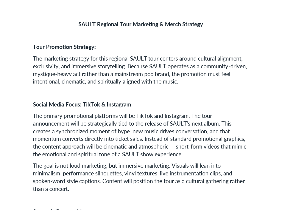 SAULT: Tour Marketing & Merch Strategy